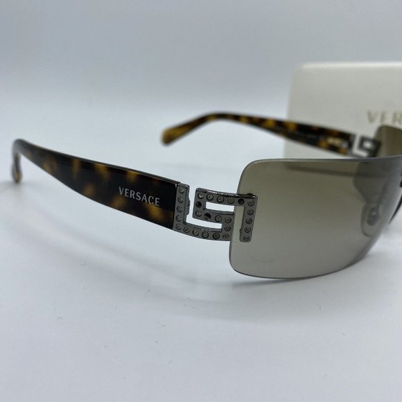 Versace Rimless Sunglasses Vintage Tortoiseshell Diamante MOD 2017-B 1001/13 y2k - Picture 12 of 16